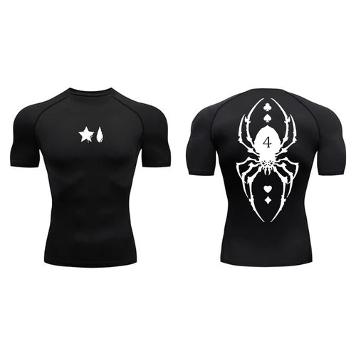 Spider Print Compression Shirt for Men Sporty Quick Dry Long Sleeve