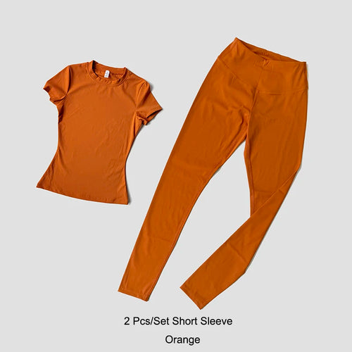 Quick-Drying Gym Leggings Set Sport Suit Short Sleeve Breathable