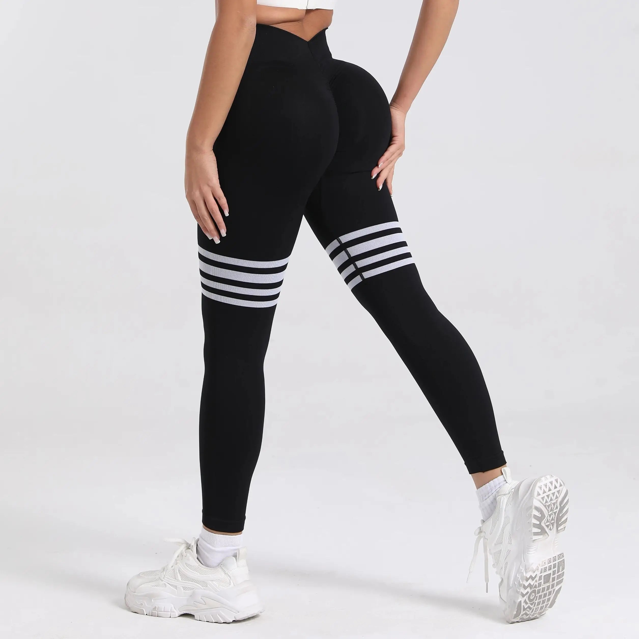 Women V Back Line Leggings Gym Fitness Athletic Workout Elastic