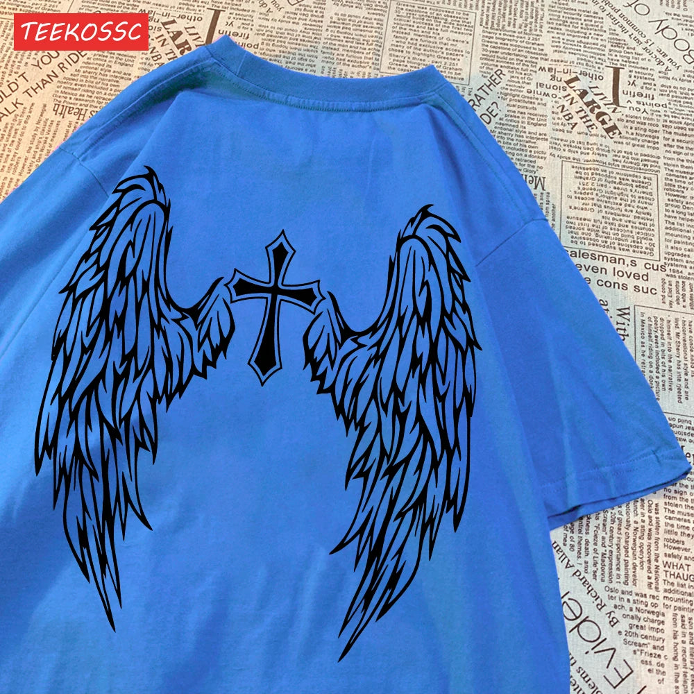 ALMASTRONG Women’s Casual Cotton T-Shirt – Funny Wings Print Oversized Tee