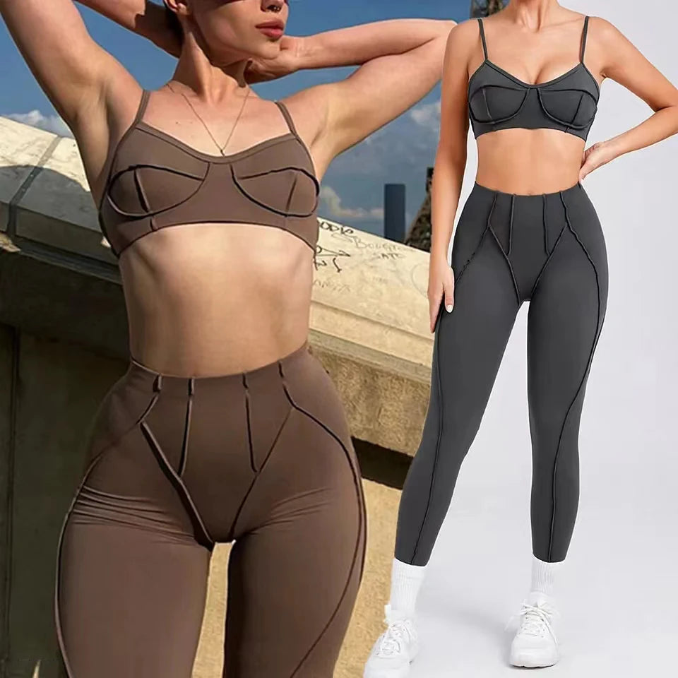 New Yoga Set Women Tracksuit Workout Legging Athletic Suit Gym Push Up