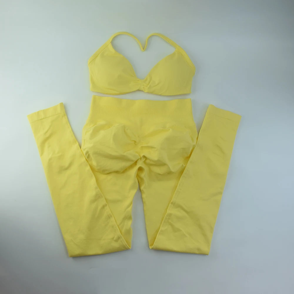 ALMASTRONG Women’s 2PCS Strappy Sports Bra Set – Seamless High-Support Gym Top