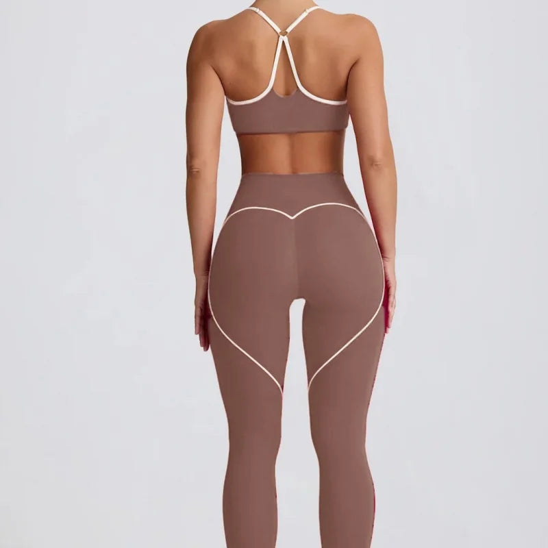 ALMASTRONG Women’s 2PCS Yoga Set – Peach Heart Hip-Lifting Crop Top & Pants