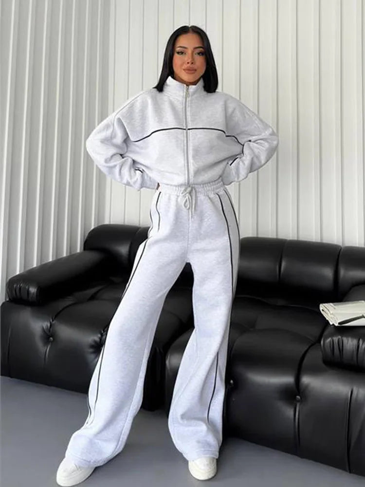 womens clothing 2 pieces set Casual Sports Suits Long Sleeved Half High Collar Cardigan Sweater Trouser Tracksuit Women Clothing - ALMASTRONG