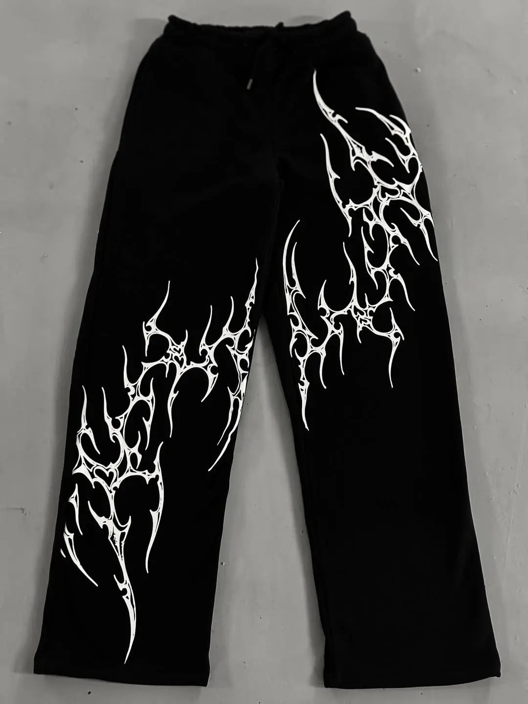 Summer New Dark Gothic Style Black Loose White Thorn Flame Printed Casual Versatile Men's and Women's Large Pants - ALMASTRONG